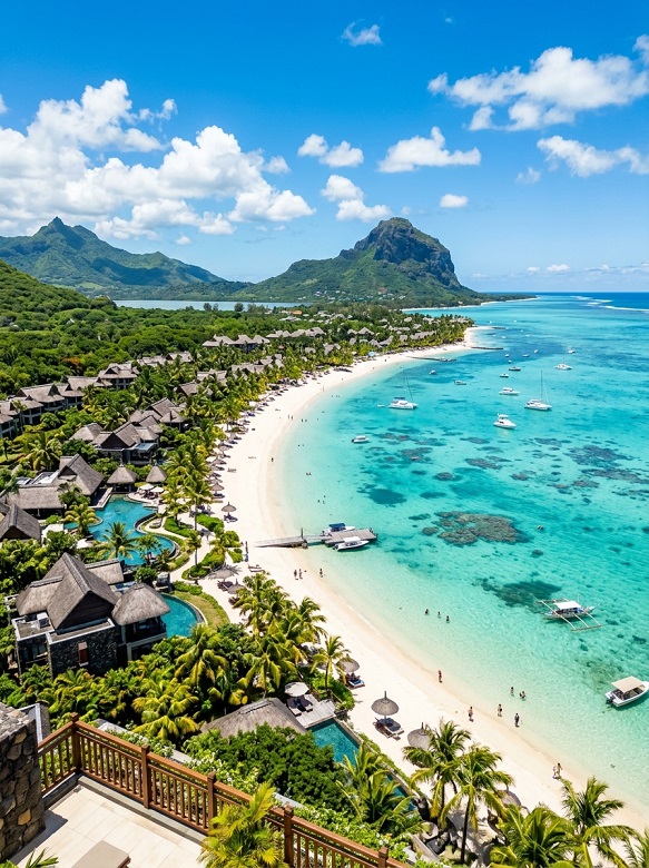 The skyline of a luxury Mauritius beach.