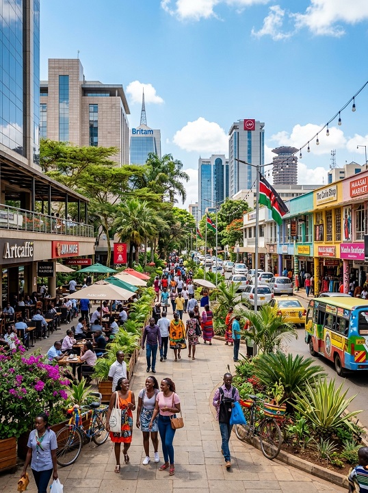 A touristy district in Nairobi, Kenya.