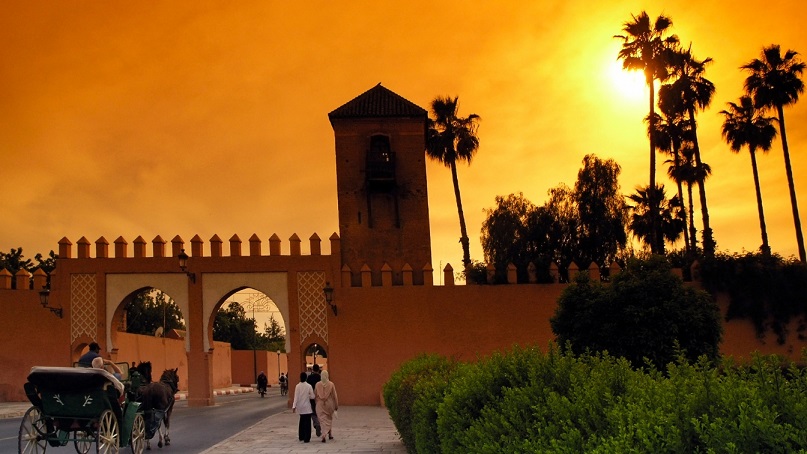 A horse carriage near a Marrakech rampart in Morocco