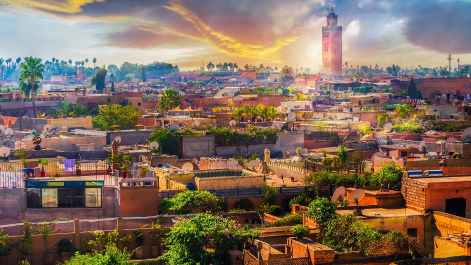 Panoramic views of Marrakech old medina, Morocco